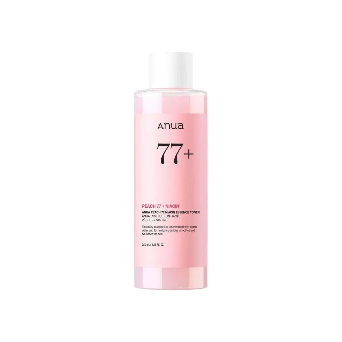 Anua 77+ skincare product bottle on a white background
