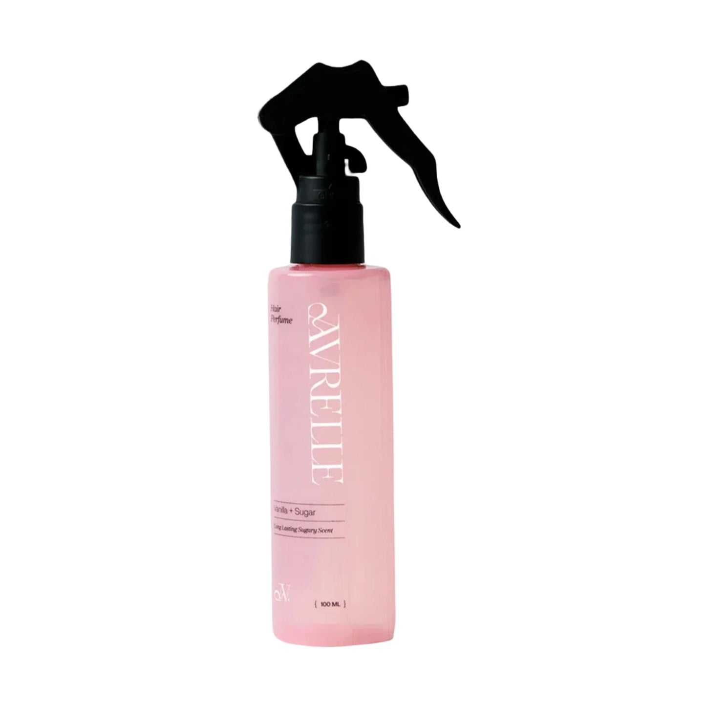 Pink spray bottle with black nozzle on a white background