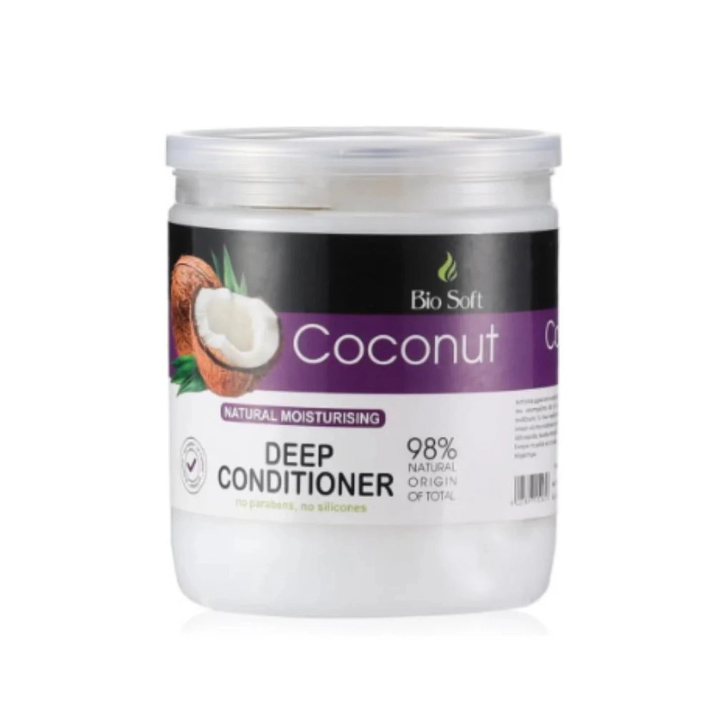 Jar of Bio Soft Coconut Deep Conditioner on a white background