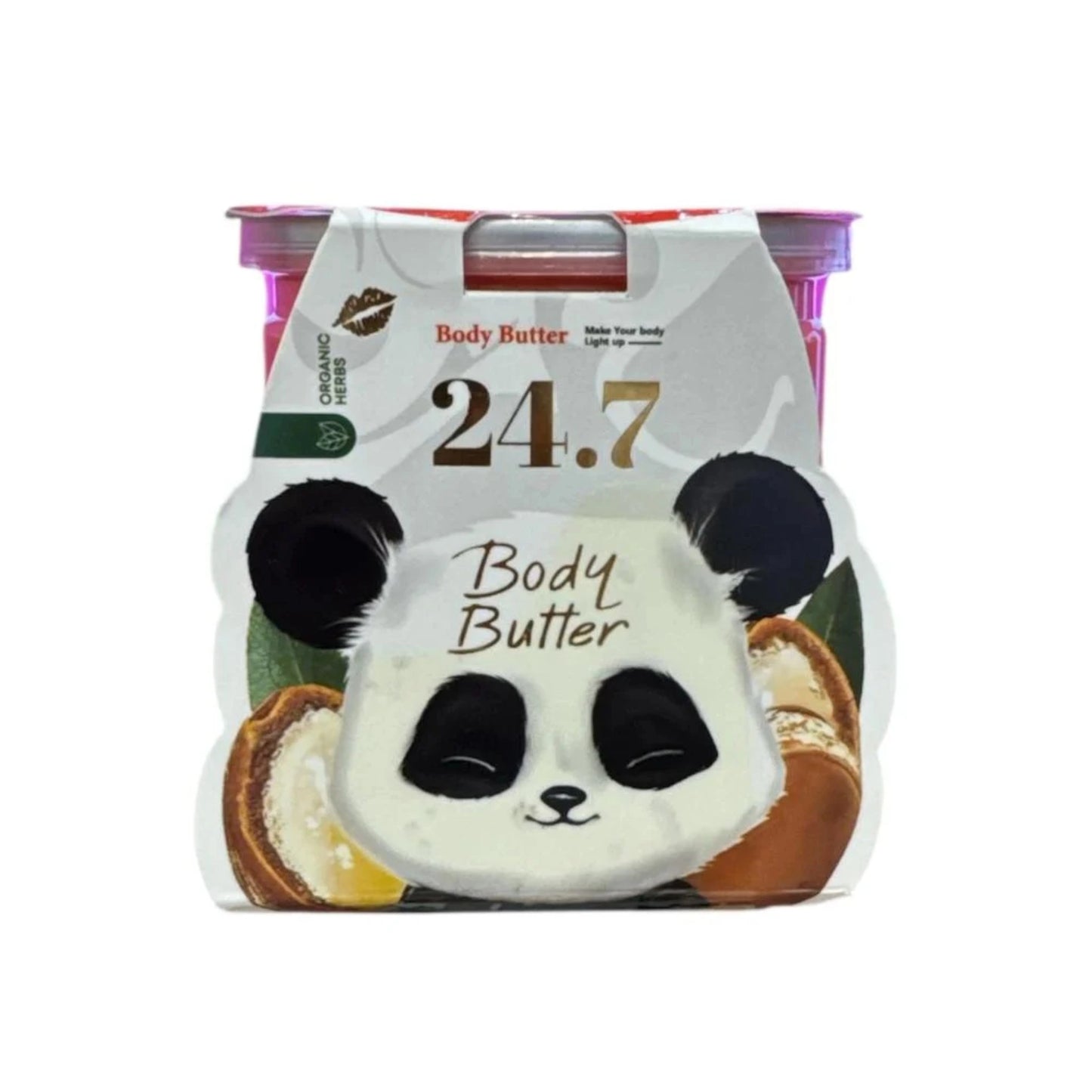 Body butter packaging with panda design on a white background