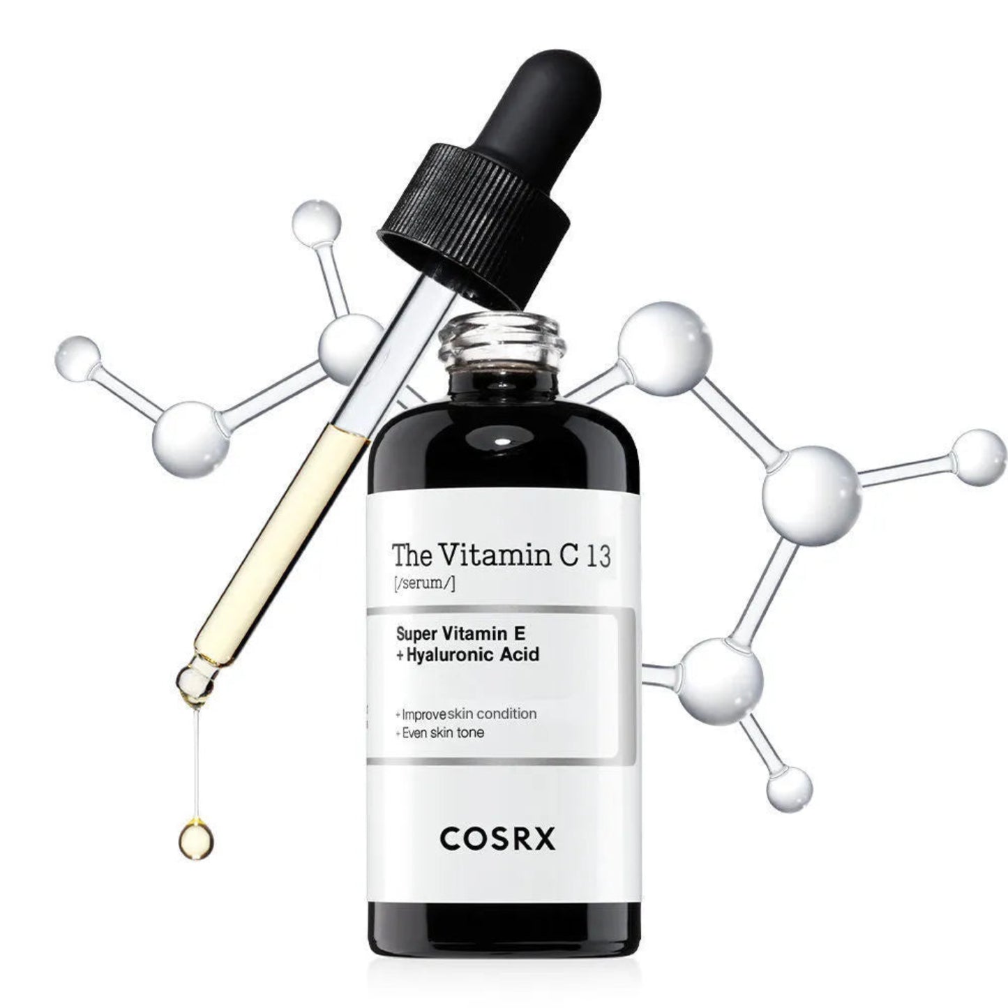 Cosrx Vitamin C13 serum bottle with dropper on a white background