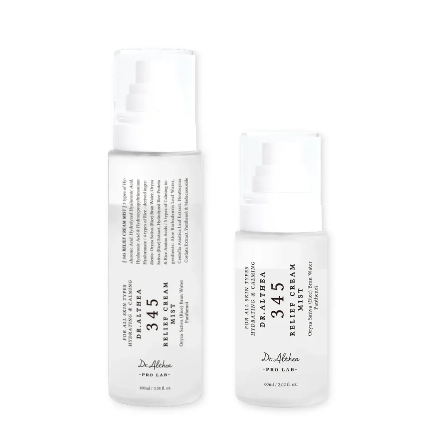 Two skincare bottles labeled '345 Relief Cream' by Dr. Althea on a white background