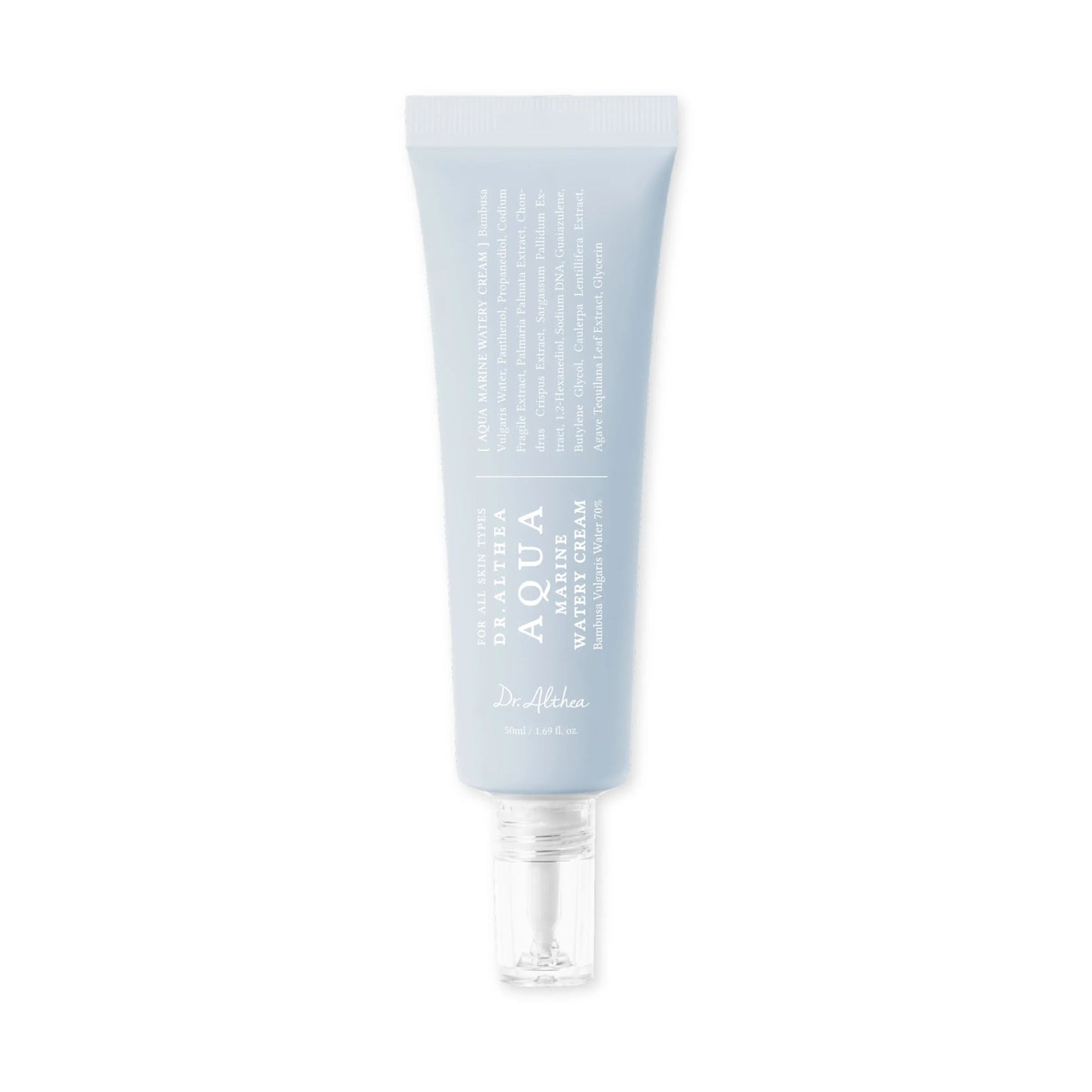 Skincare tube labeled 'Aqua' on a white background