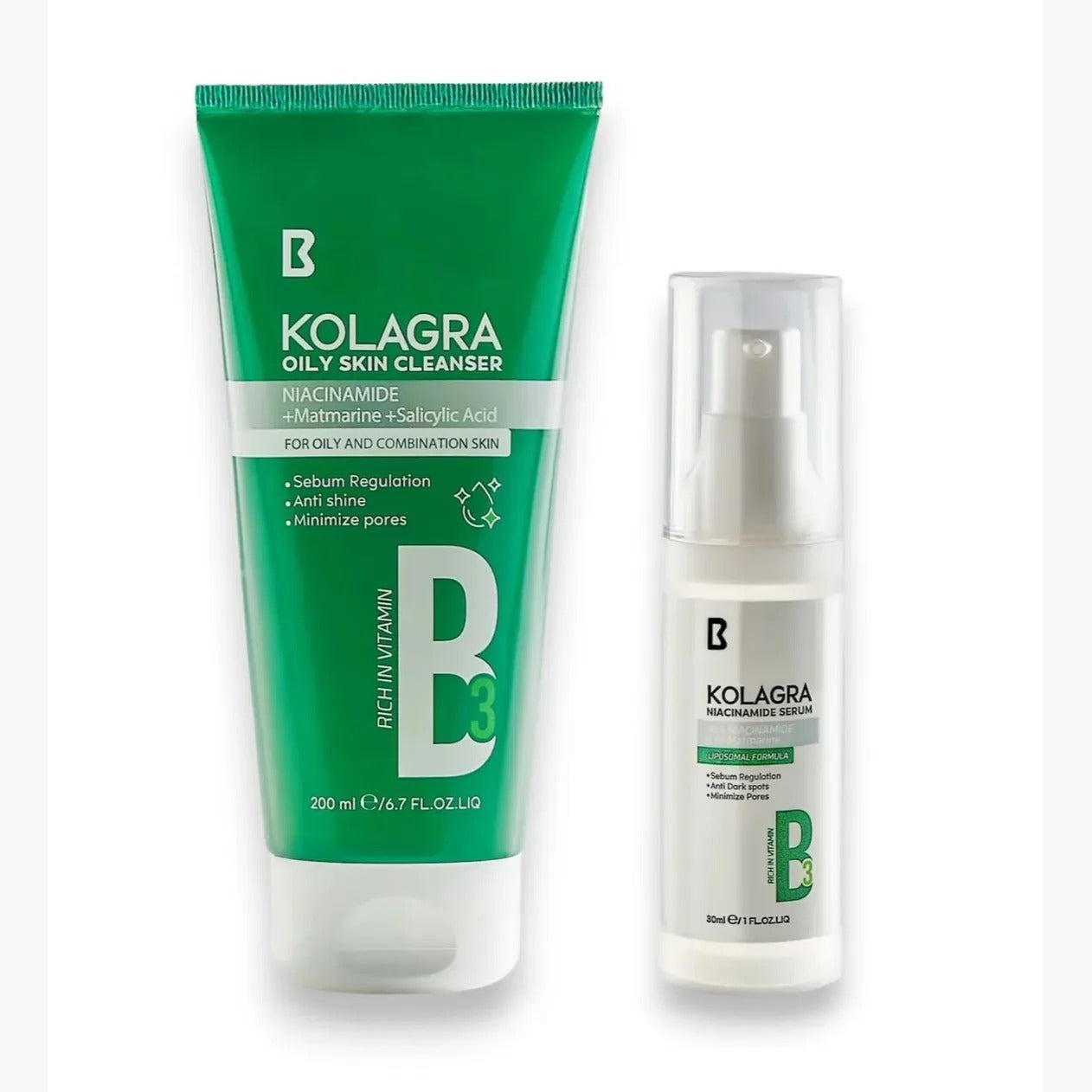 Kolagra Offer – Niacinamide Serum 30ml + Oily Skin Cleanser 200ml - عرض كولاجرا سيروم النياسيناميد وغسول البشرة الدهنية | Lumella