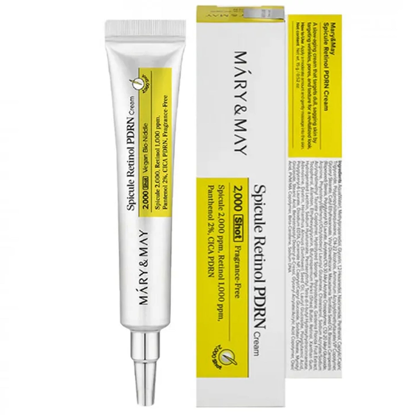 Mary & May Spicule Retinol PDRN Cream tube and packaging on a white background