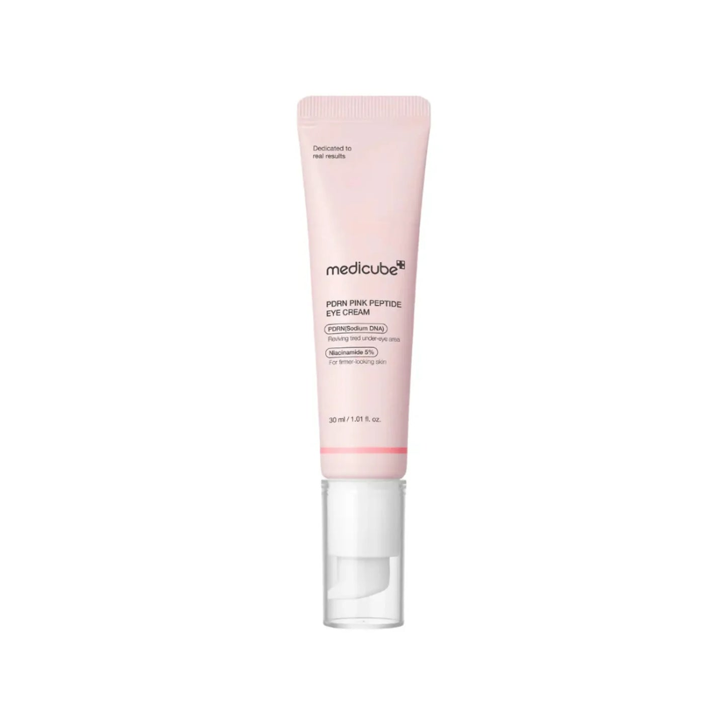 Pink skincare tube with Medicube branding on a white background