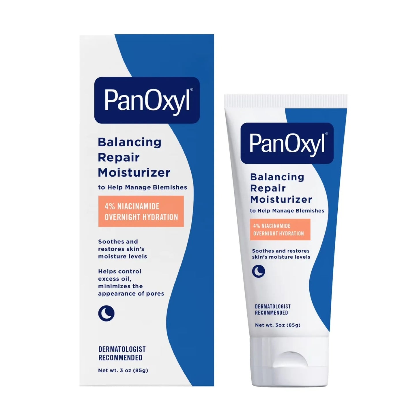 PanOxyl Balancing Repair Moisturizer packaging and tube on a white background