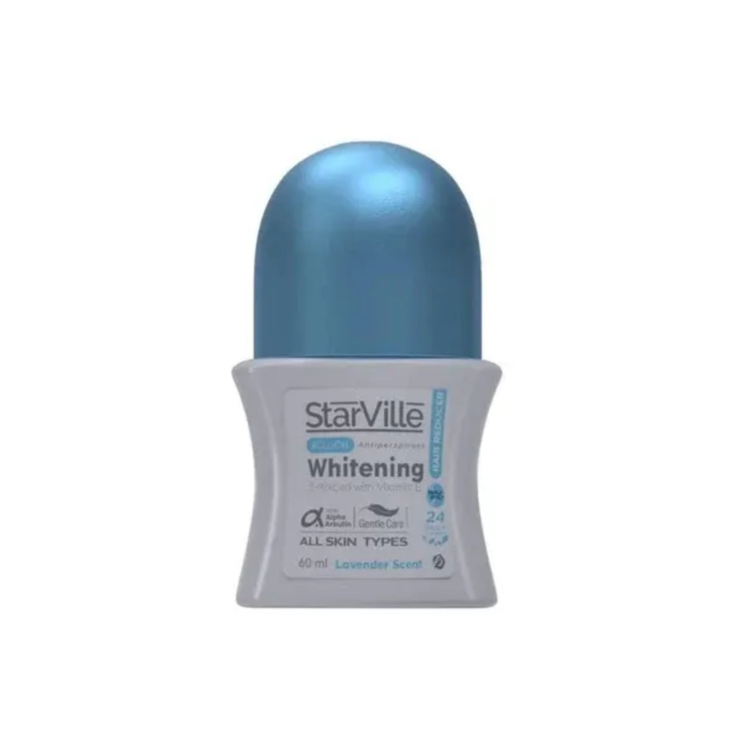 StarVille whitening deodorant bottle with blue cap on a white background
