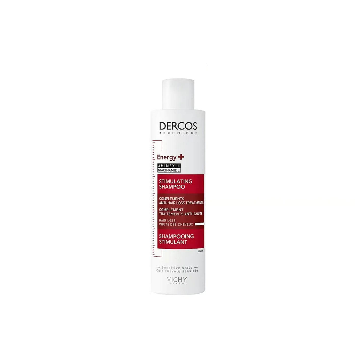 Vichy Dercos Stimulating Shampoo bottle on a white background