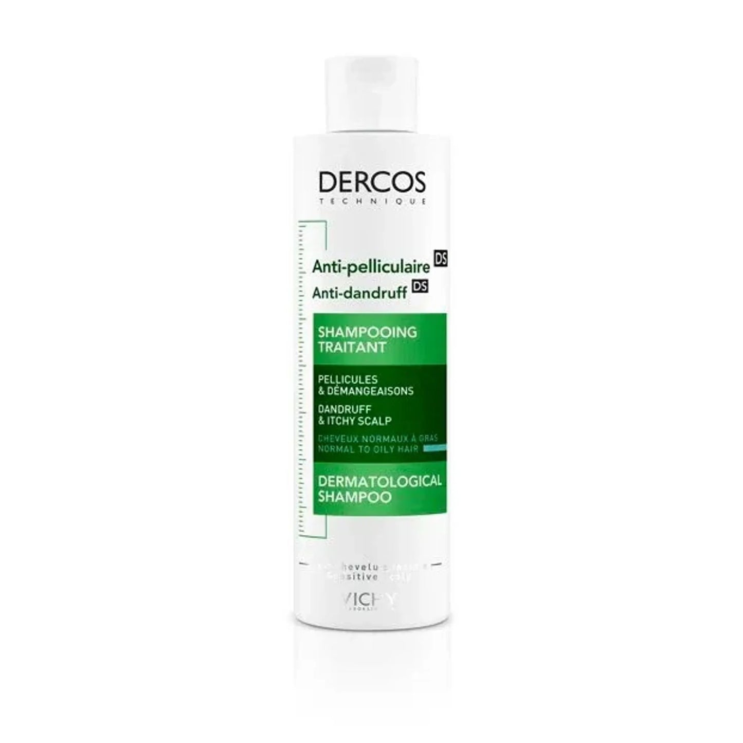 Dercos anti-dandruff shampoo bottle on a white background