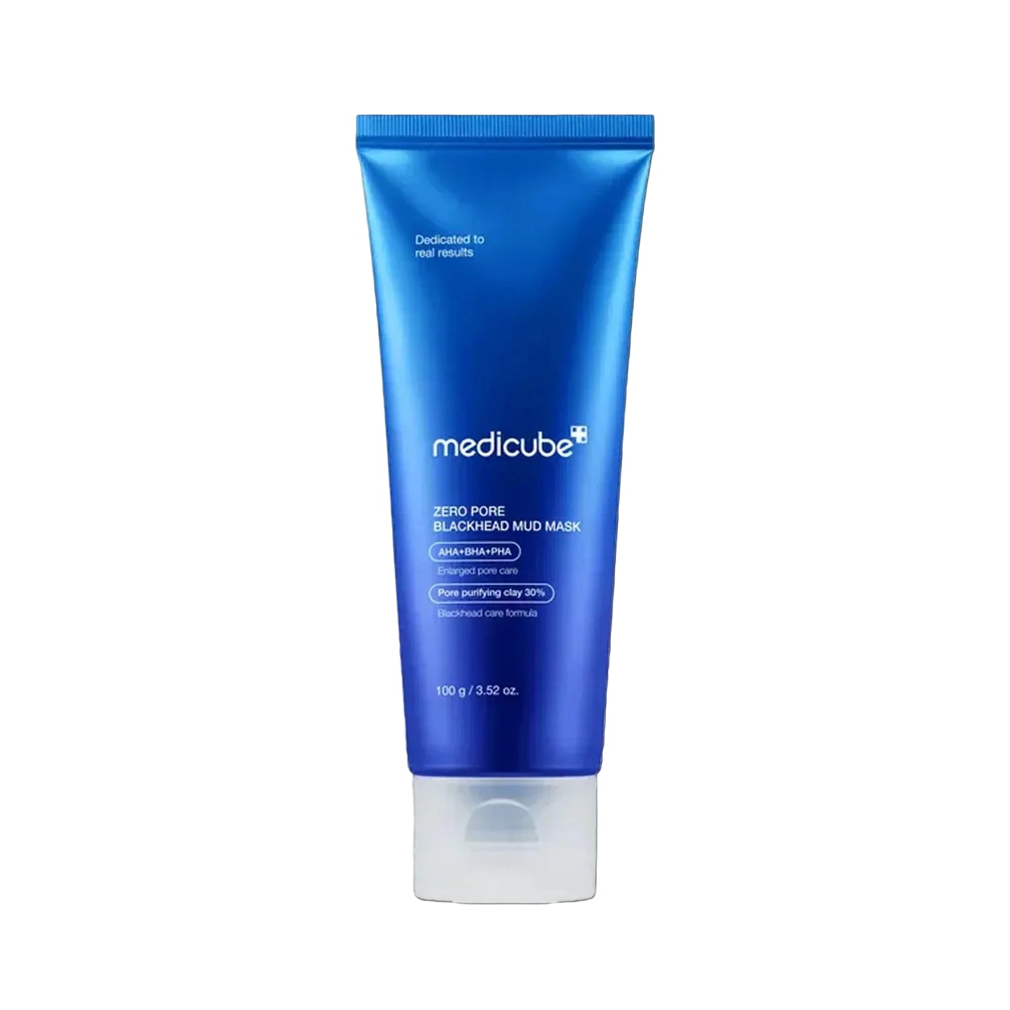 Blue tube of Medicube skincare product on a black background