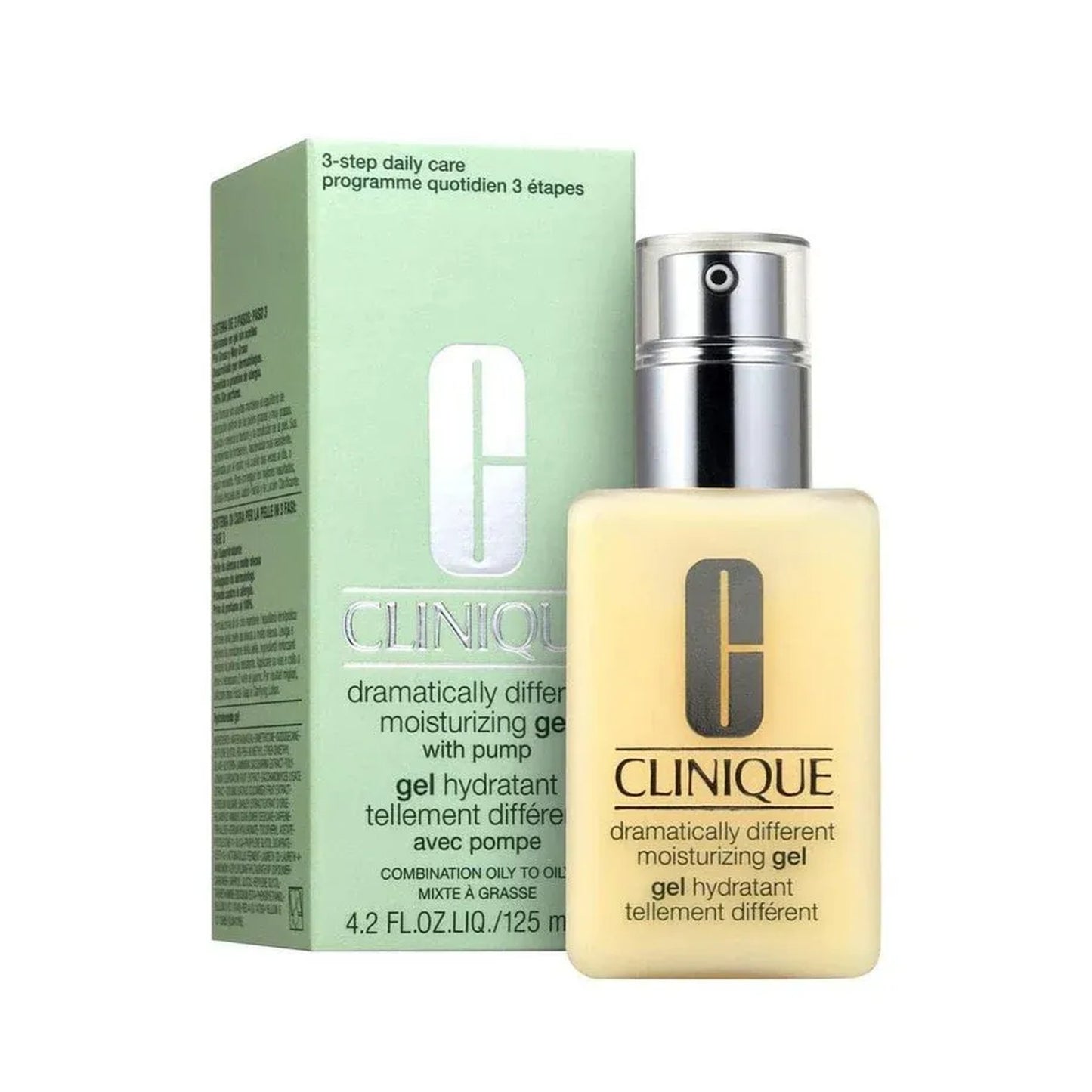 Clinique moisturizing gel bottle and packaging on a white background