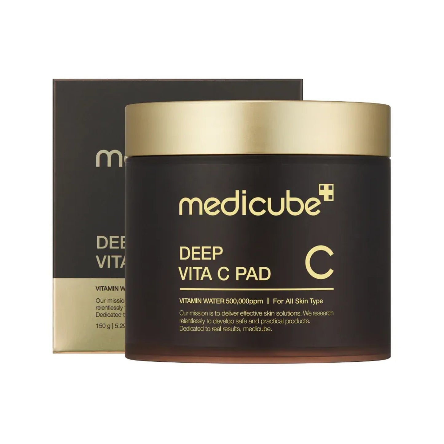 Medicube Deep Vita C Pad container with gold lid on a white background