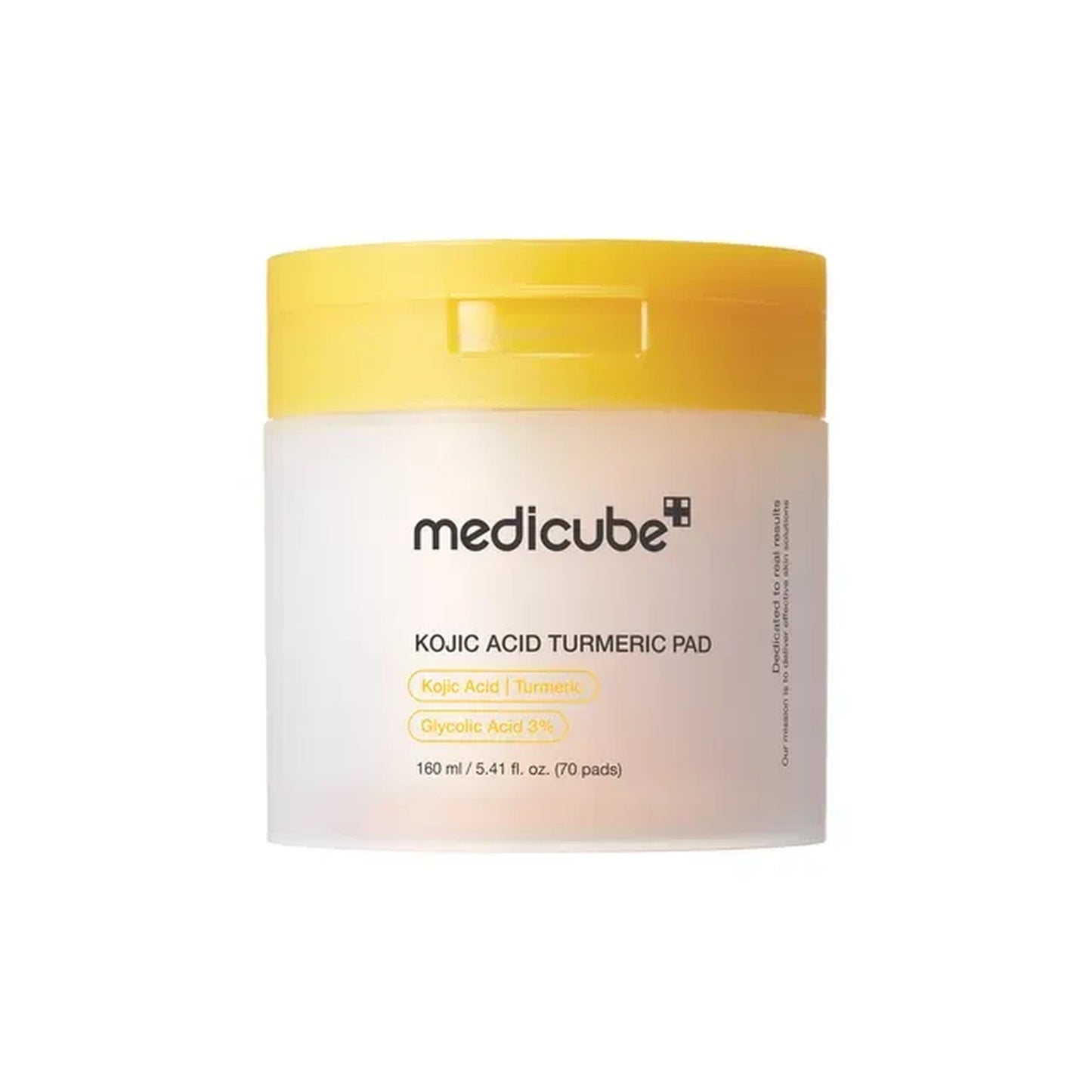 Medicube Kojic Acid Turmeric Pad container with yellow lid on a white background