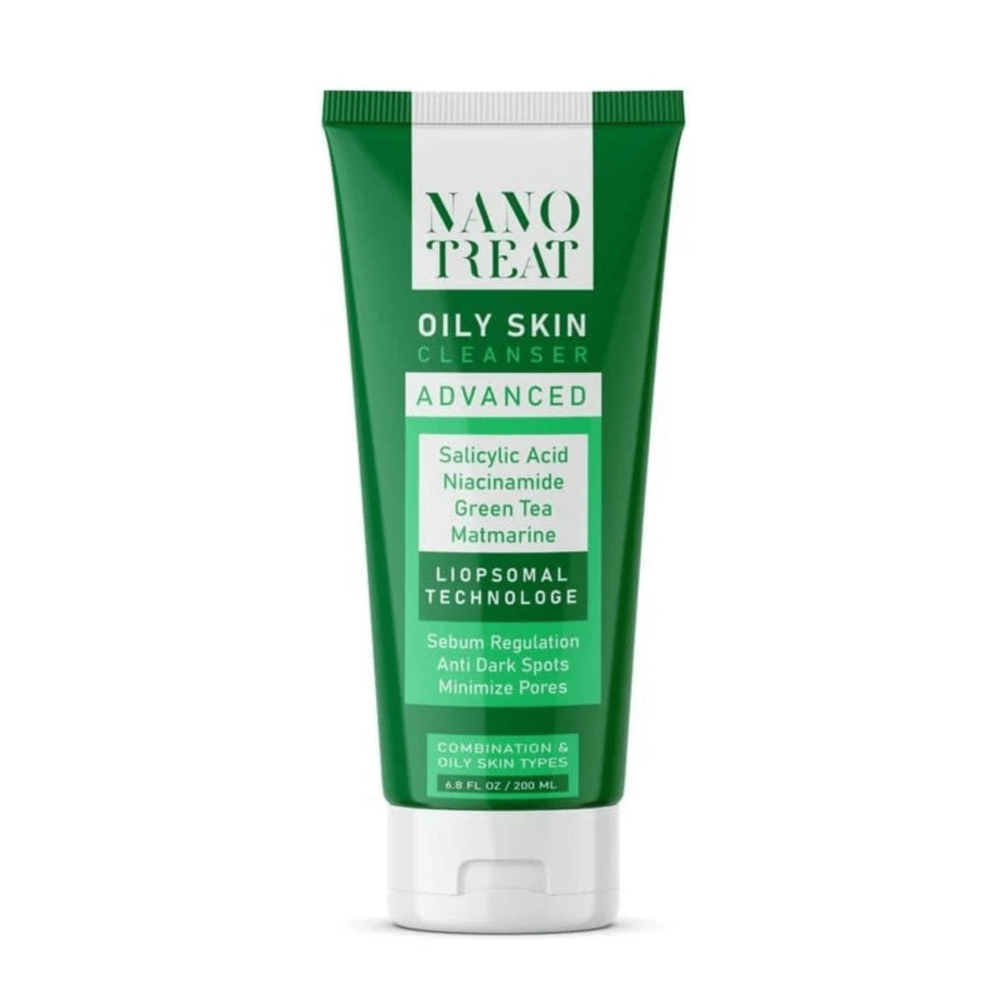 "Nano Treat Advanced Oily Skin Cleanser 200ml for reducing excess oil and purifying pores"