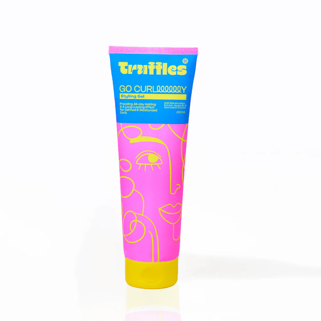 "Truffles Go Curly Styling Gel 250ml for defining curls, reducing frizz, and holding shape"