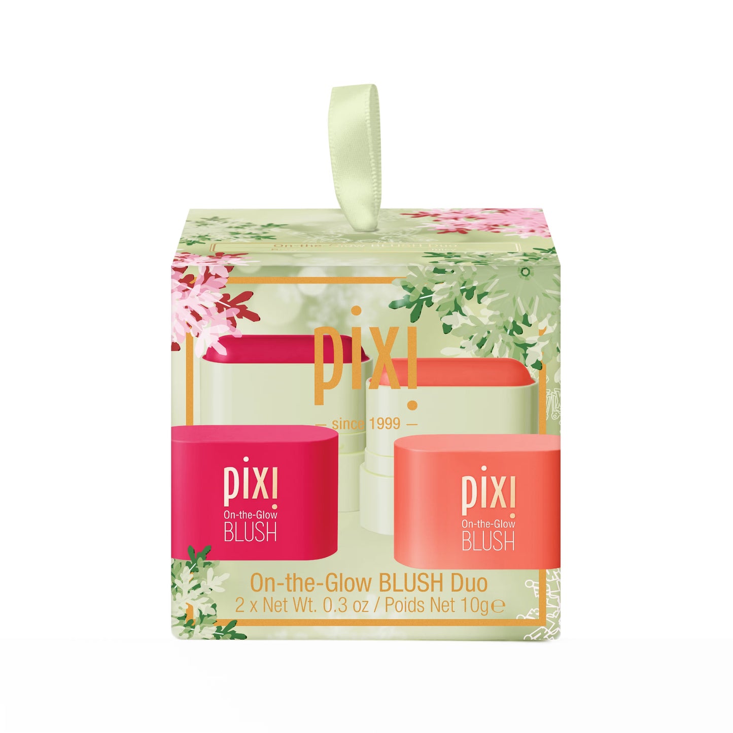 Pixi On-the-Glow Blush Duo packaging with floral design on a white background