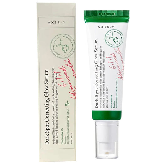 Axis-Y Dark Spot Correcting Glow Serum with packaging on a white background