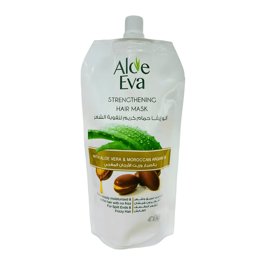 Aloe Eva Hair Mask Pouch with Aloe Vera & Moroccan Argan Oil 250gm - ماسك ألو إيفا للشعر بالصبار وزيت الأرجان المغربي للترطيب العميق والتغذية | Lumella
