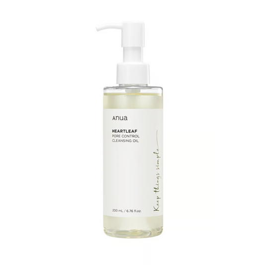 Bottle of Anua Heartleaf Pore Control Cleansing Oil on a white background