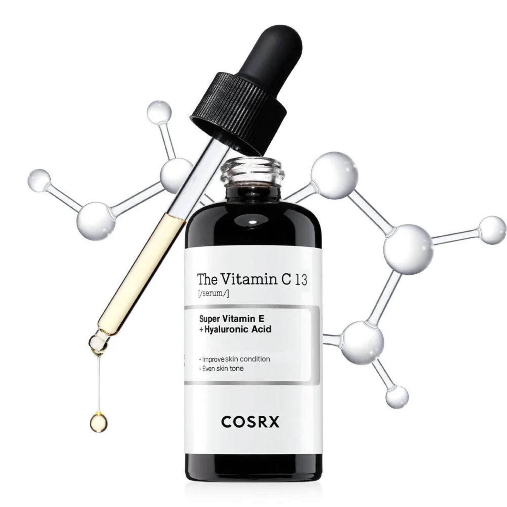 Cosrx Vitamin C13 serum bottle with dropper on a white background