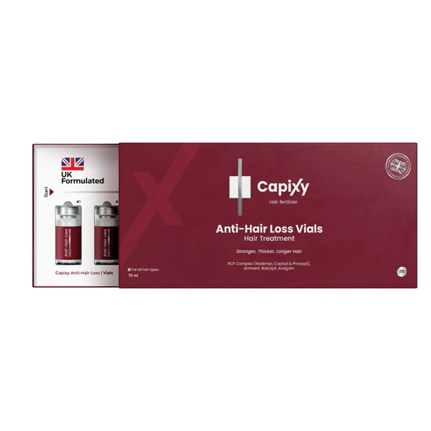 Capixy anti-hair loss vials packaging on a white background
