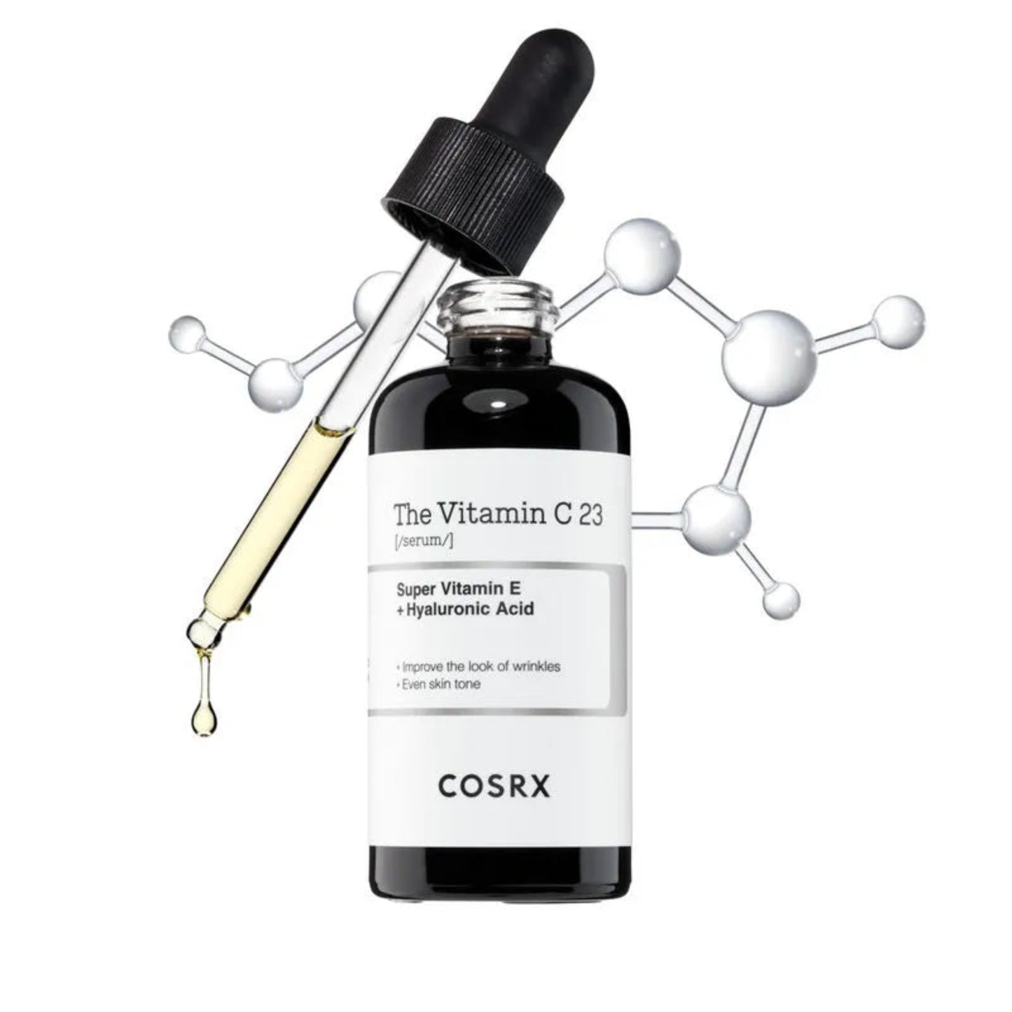 Cosrx Vitamin C23 serum bottle with dropper on a white background