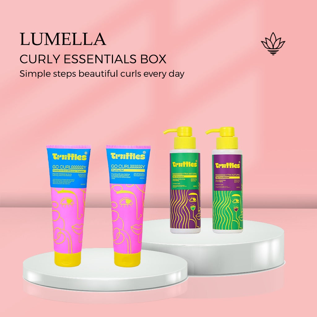 Curly Essentials Box Truffles Hair Set - Shampoo, Conditioner, Leave-In Cream, Styling Gel - بوكس أساسيات الشعر الكيرلي من ترافلز | Lumella
