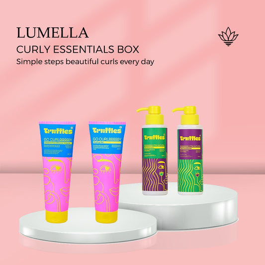 Curly Essentials Box Truffles Hair Set - Shampoo, Conditioner, Leave-In Cream, Styling Gel - بوكس أساسيات الشعر الكيرلي من ترافلز | Lumella

