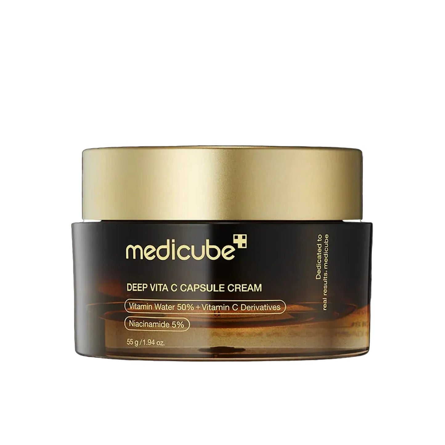 Medicube Deep Vita C Capsule Cream jar on a black background