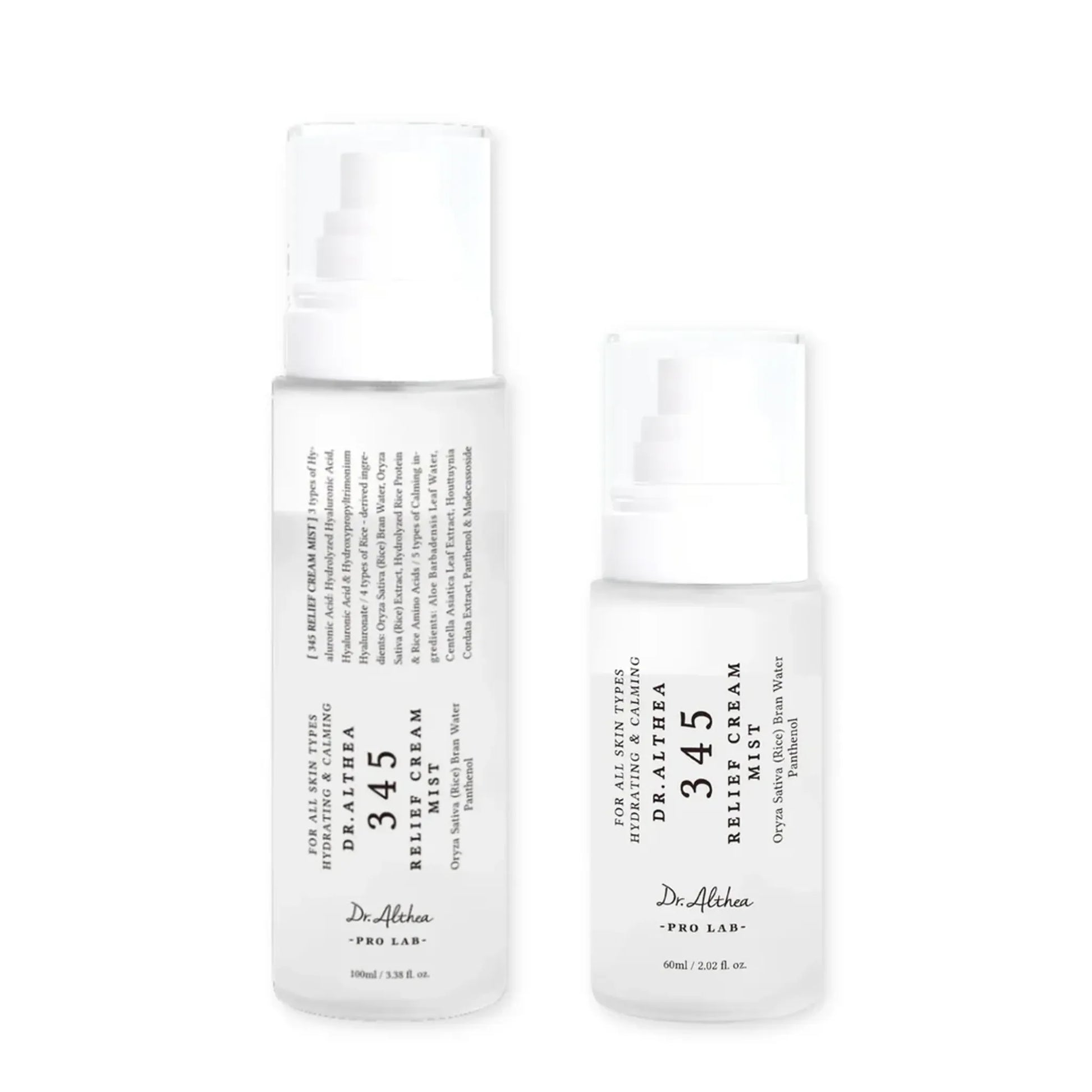 Two skincare bottles labeled '345 Relief Cream' by Dr. Althea on a white background