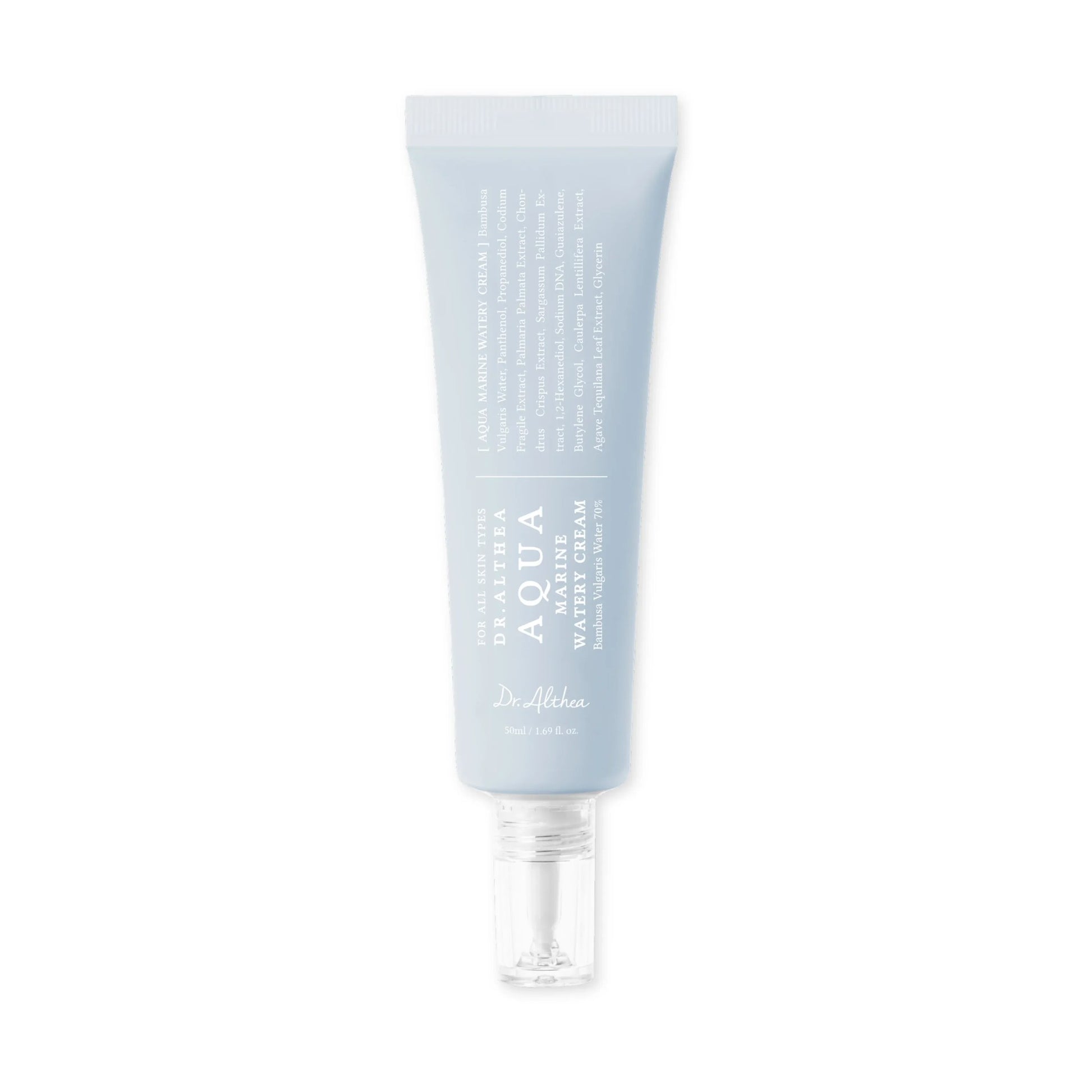 Skincare tube labeled 'Aqua' on a white background