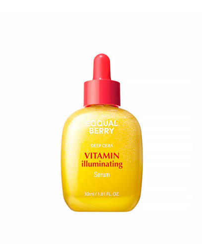 Yellow serum bottle with red cap on a white background