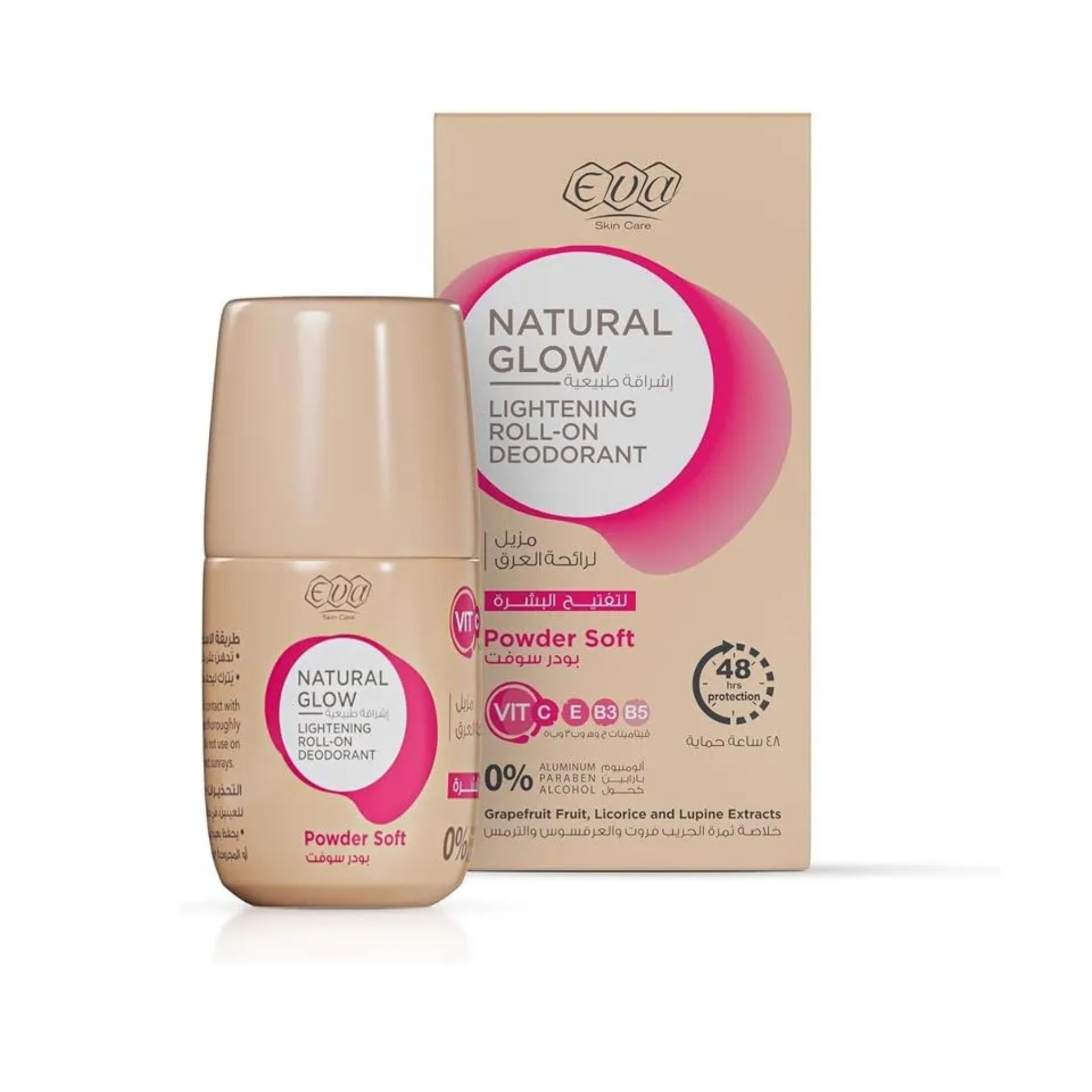 Eva Skin Care Natural Glow Lightening Roll-On Deodorant 60ml for underarm brightening
