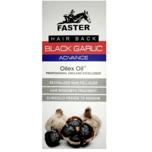 Faster Hair Back Black Garlic Advance Oilex Oil 100ml White - زيت فاستر هير باك بالثوم الأسود المتقدم لعلاج تساقط الشعر وتعزيز النمو | Lumella
