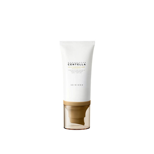 Skincare tube with white label and brown base on a white background