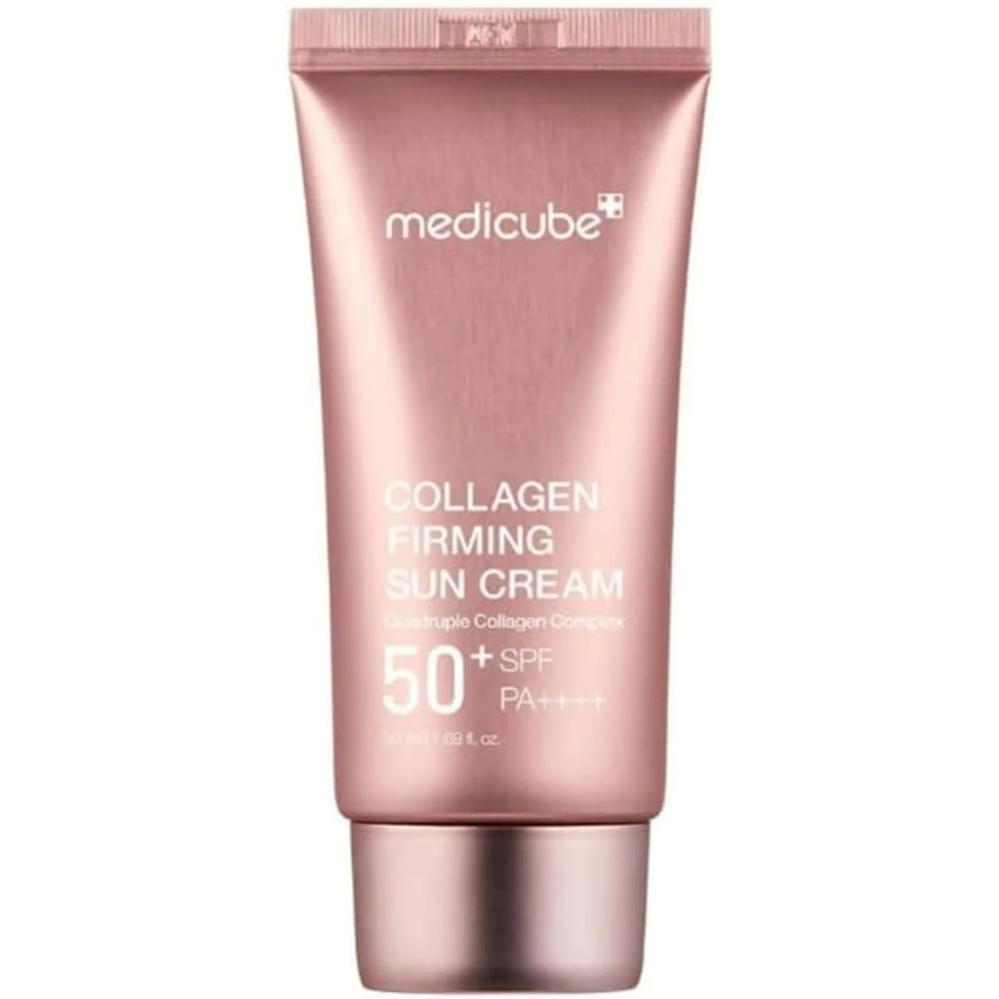 Medicube Collagen Firming Sun Cream tube on a white background
