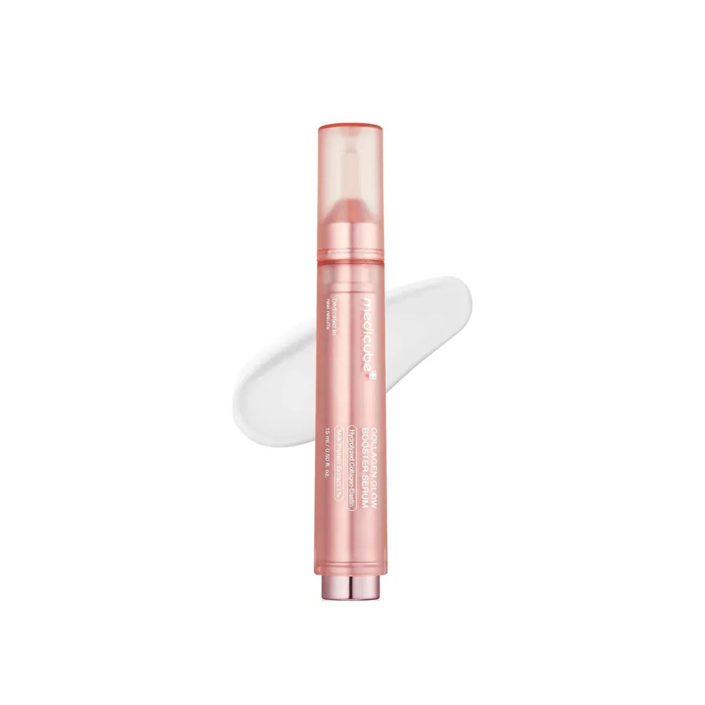 Pink cosmetic tube with white cap on a white background