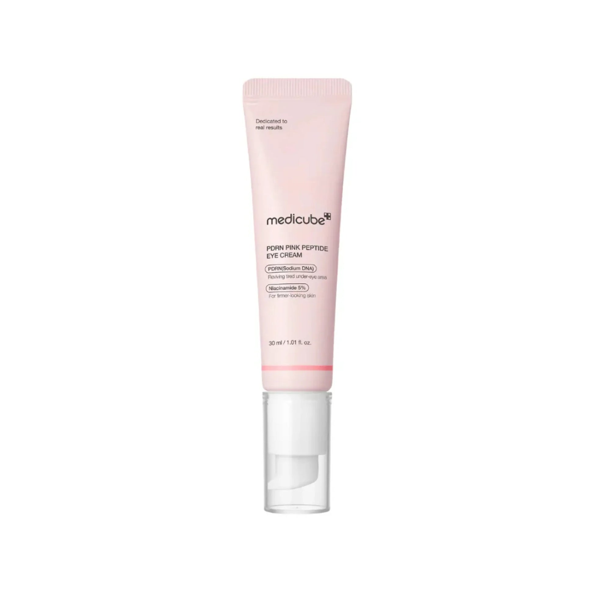 Pink skincare tube with Medicube branding on a white background
