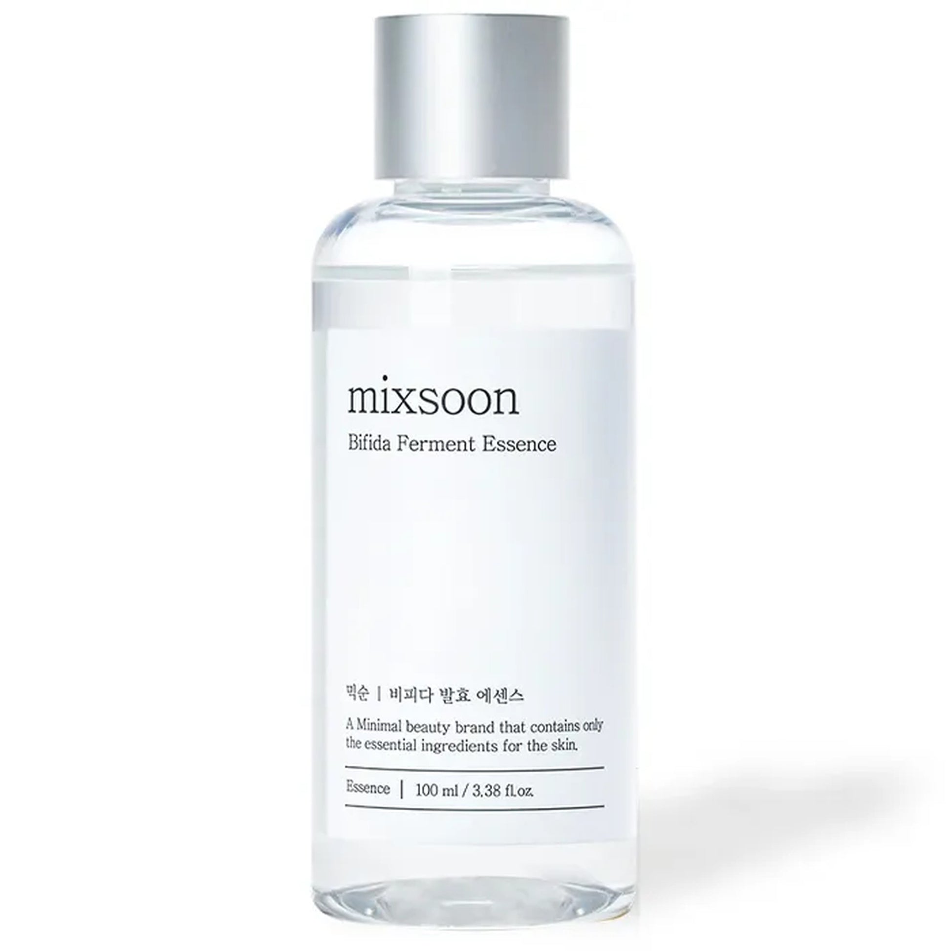 Clear bottle of mixsoon Bifida Ferment Essence on a white background