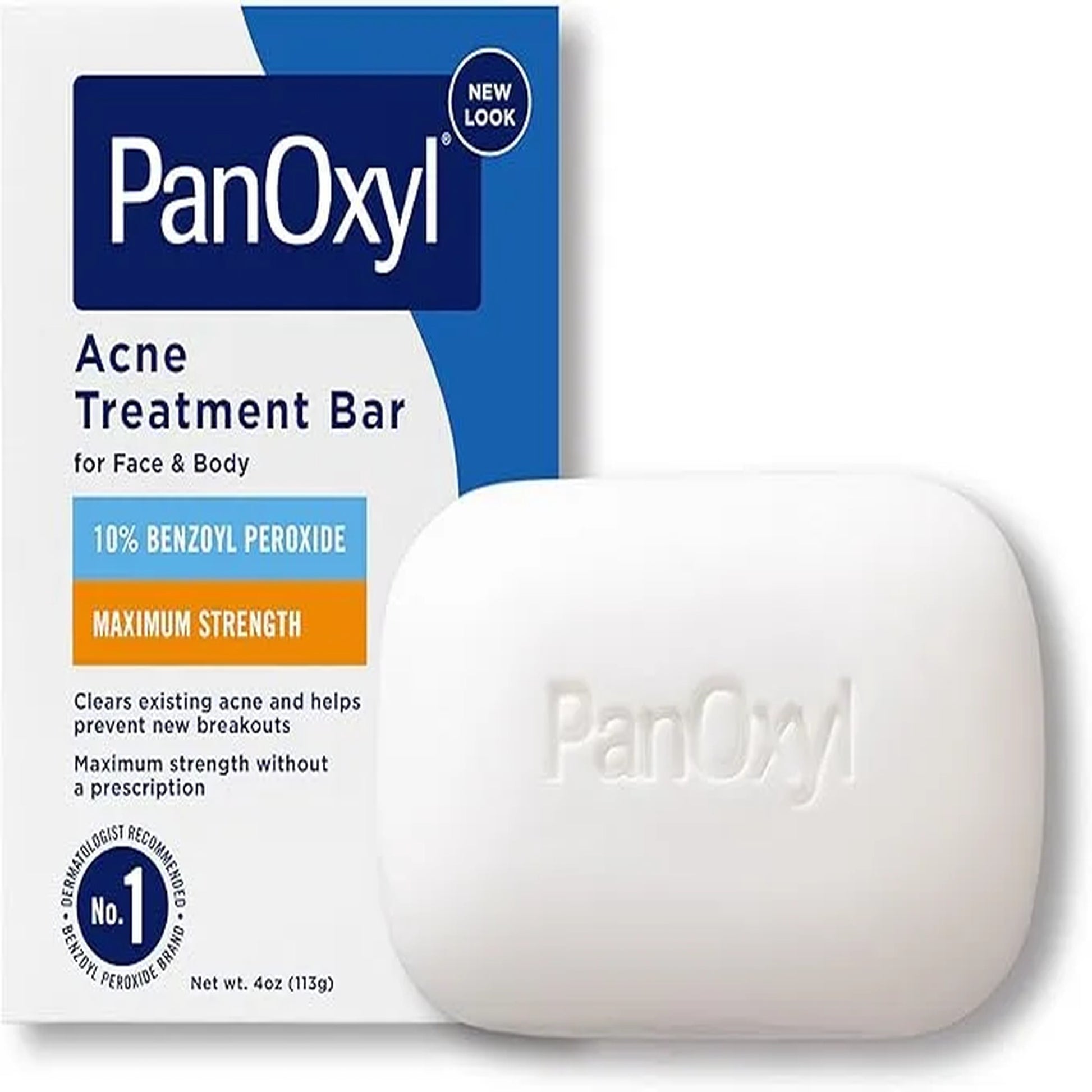 PanOxyl acne treatment bar with packaging on a white background
