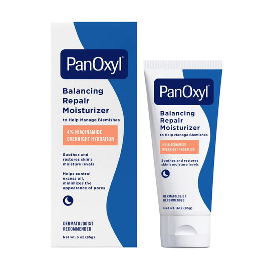 PanOxyl Balancing Repair Moisturizer packaging and tube on a white background