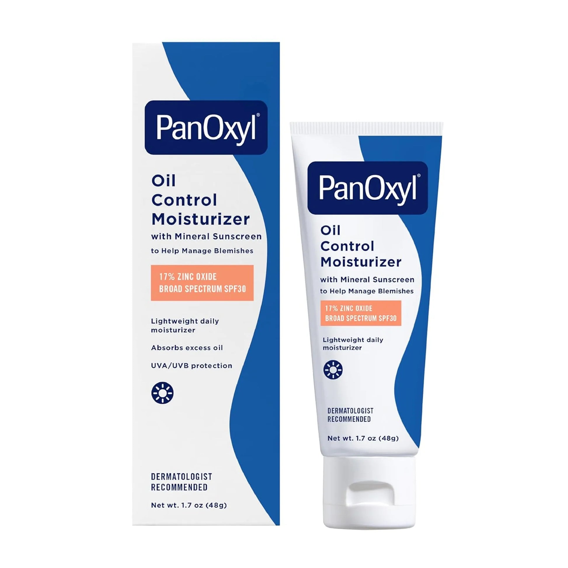 PanOxyl oil control moisturizer with packaging on a white background