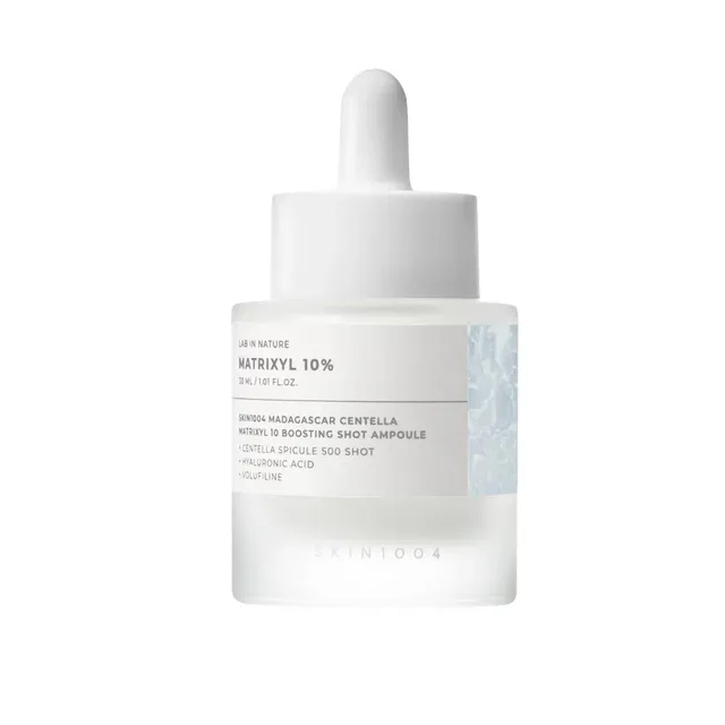 Skincare dropper bottle with white cap on a white background