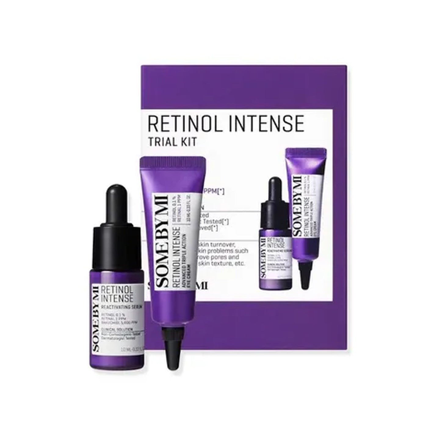 Retinol Intense trial kit with multiple products on a white background