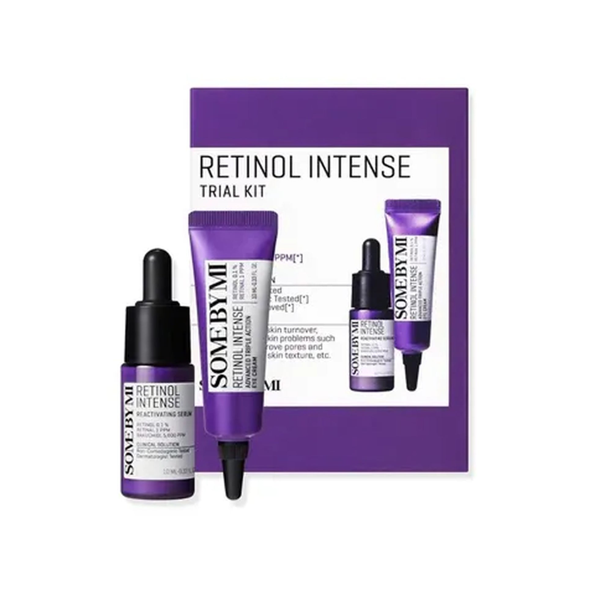 Retinol Intense trial kit with multiple products on a white background