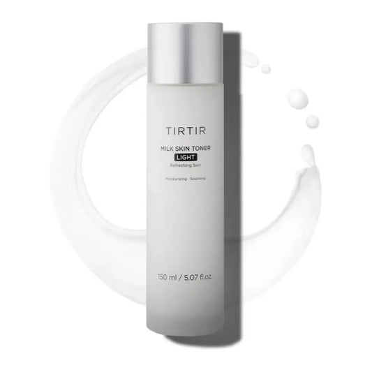 TIRTIR milk skin toner bottle on a white background