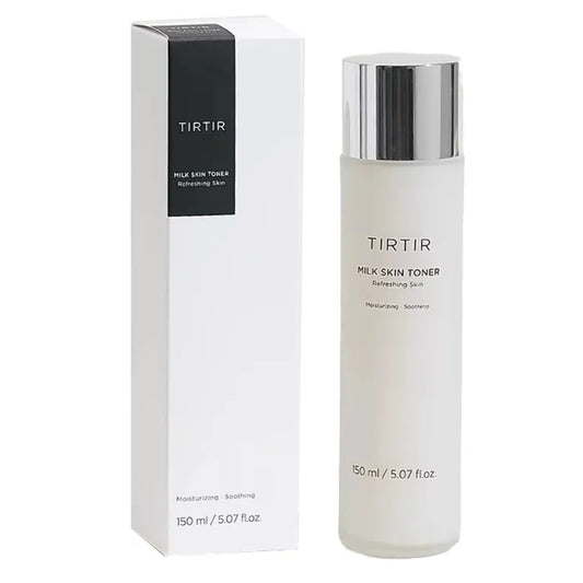 TIRTIR milk skin toner bottle and packaging on a white background