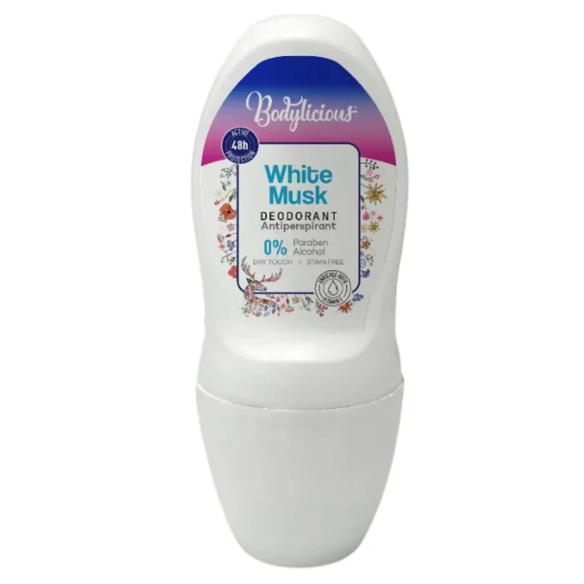 Bodylicious Deodorant Roll-On White Musk 50ml for long-lasting freshness

