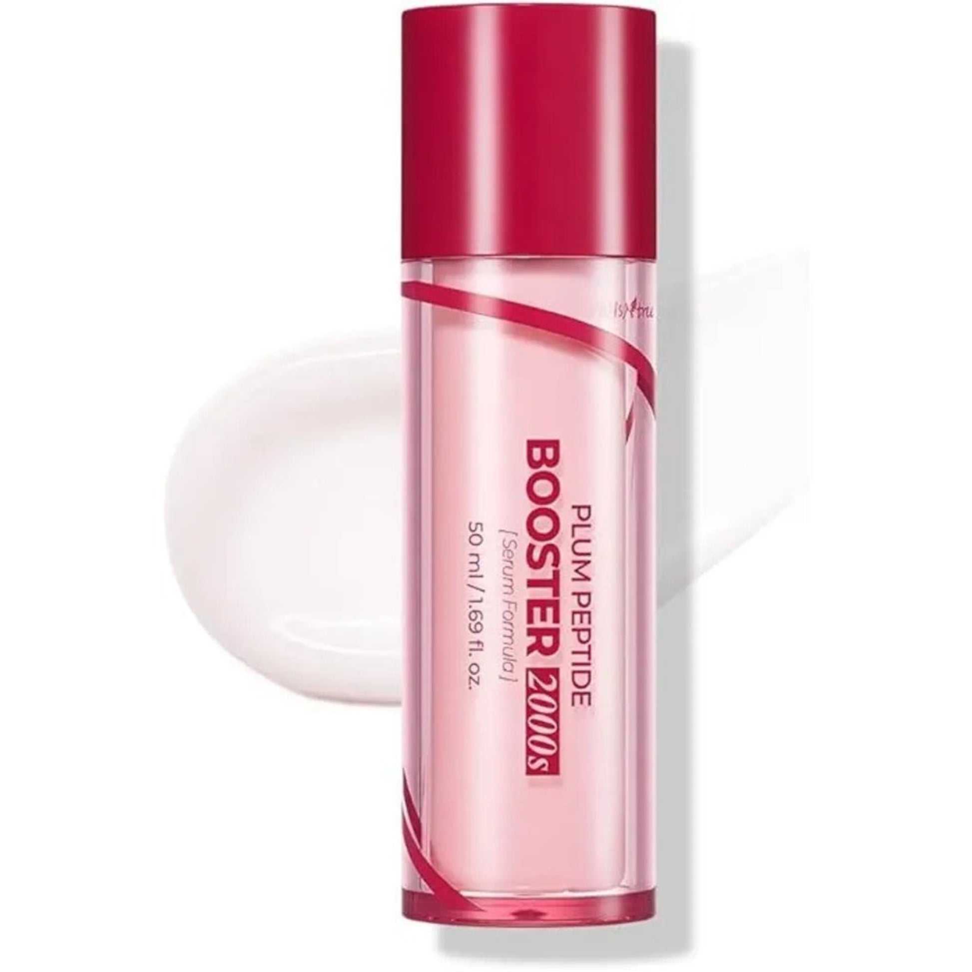 Plum Peptide Booster 2000s skincare serum bottle with red cap on a white background